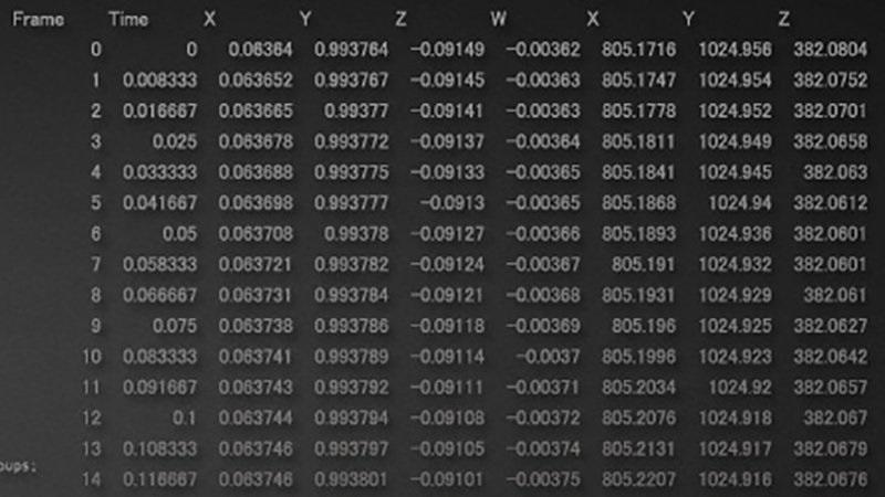 モーションキャプチャより出力される情報